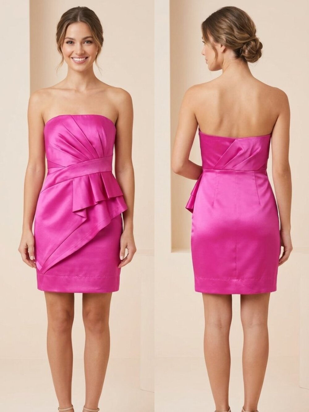 Satin pink mini dress by Phoebe Couture Strapless Special Occasion Prom Sz 2